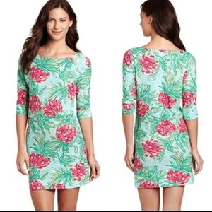 Lilly Pulitzer Pink and Green Floral Dress 100% cotton Size Small